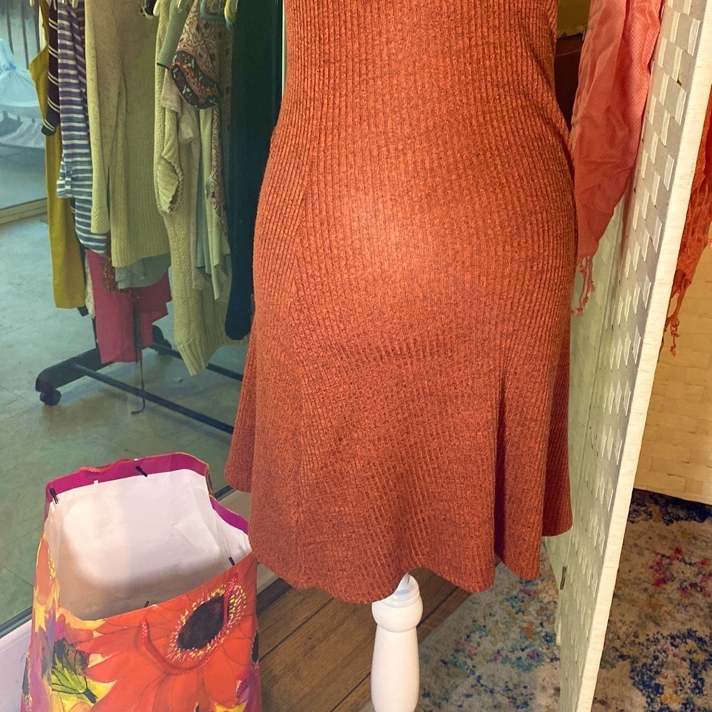 FOREVER 21 RIBBED SLEEVELESS MOCK TURTLENECK MINI DRESS ORANGE Sz S - Picture 6 of 11